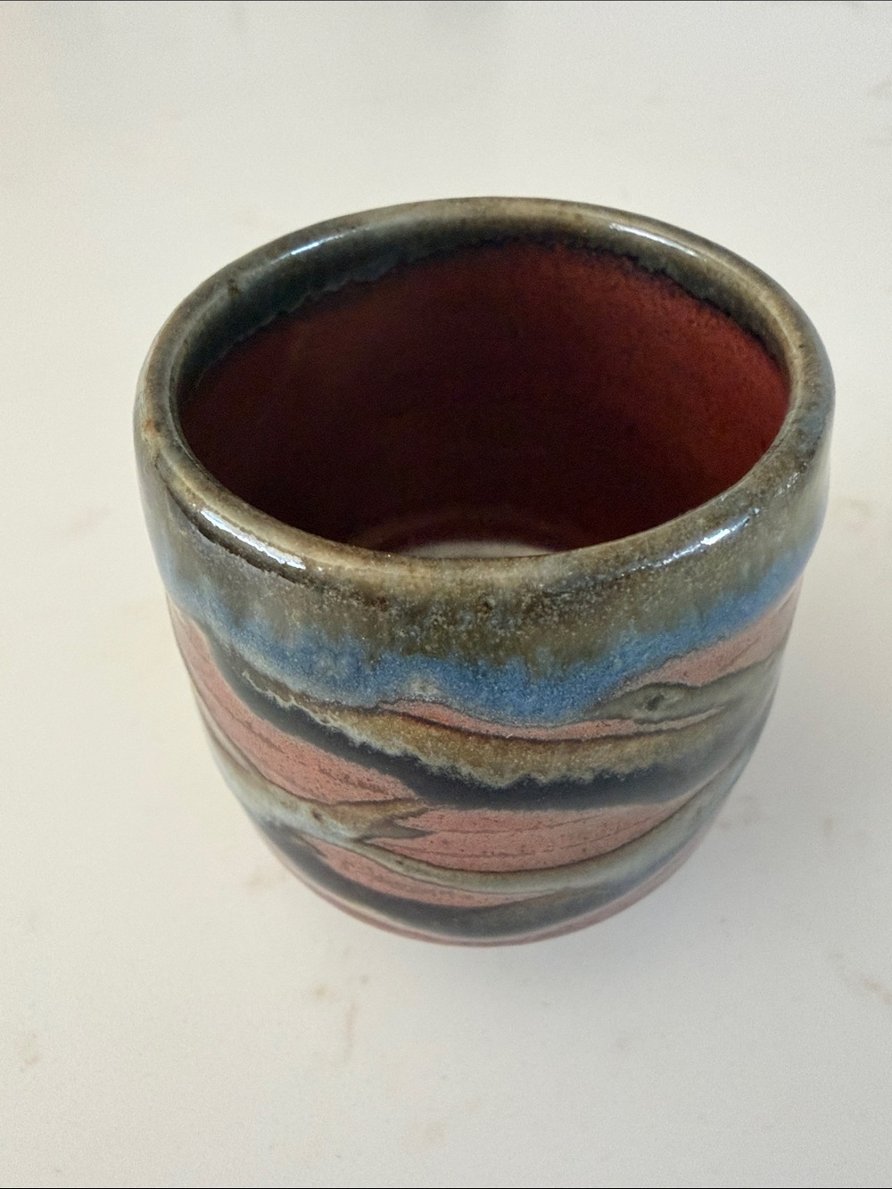 New Beautiful Handmade Ceramic Sake Set in Blue and Coral - Picture 9 of 14